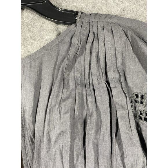 Free People Dress Womens Medium Grey Mini Deep V Neck Eyelet Cottagecore - Picture 14 of 15